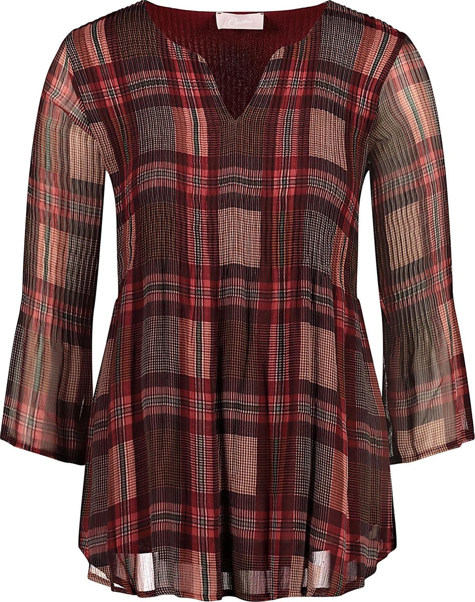 Cassis - Geruite plisséblouse - Bordeaux