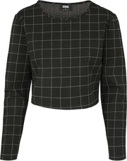 Urban Classics Crewneck sweater/trui -XS- Check Cropped Zwart/Wit
