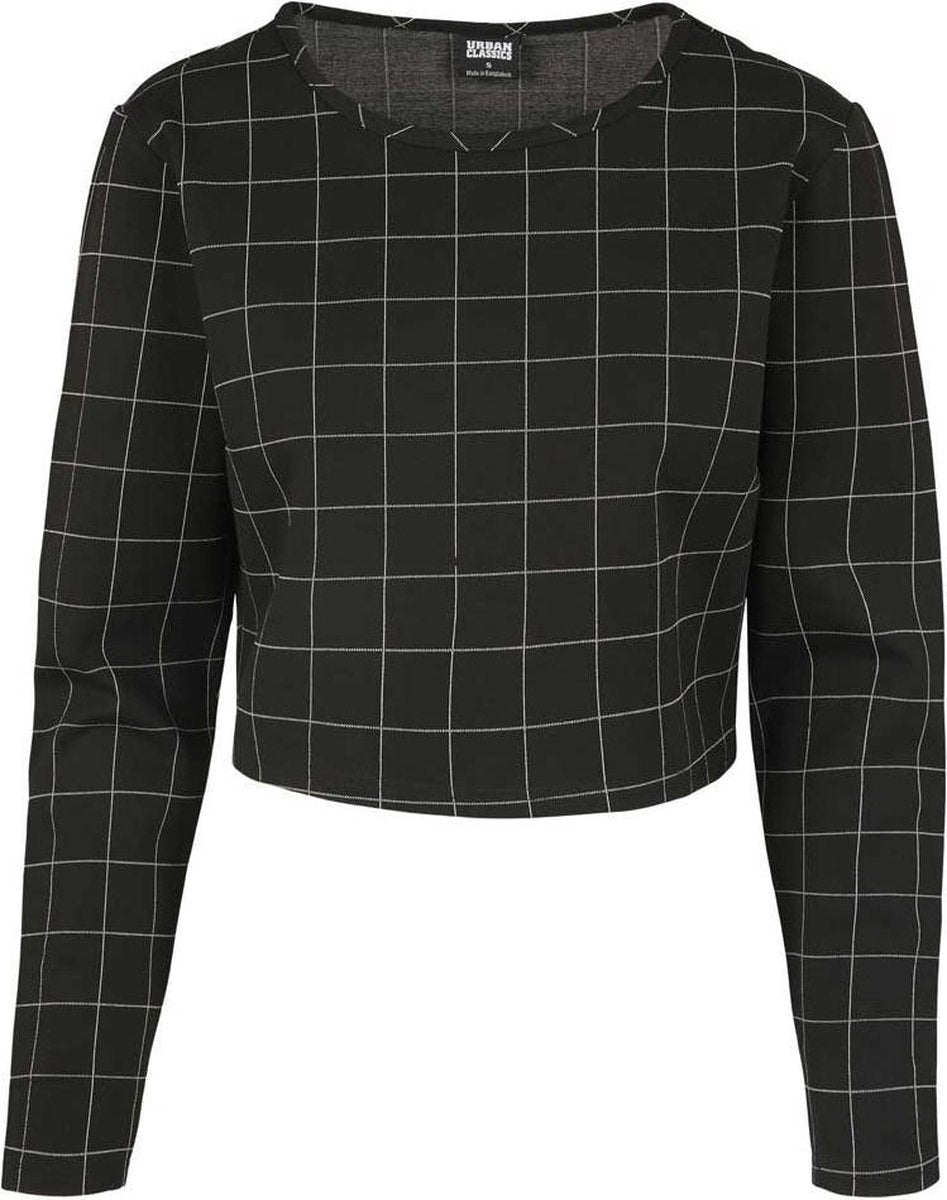 Urban Classics Crewneck sweater/trui -XS- Check Cropped Zwart/Wit