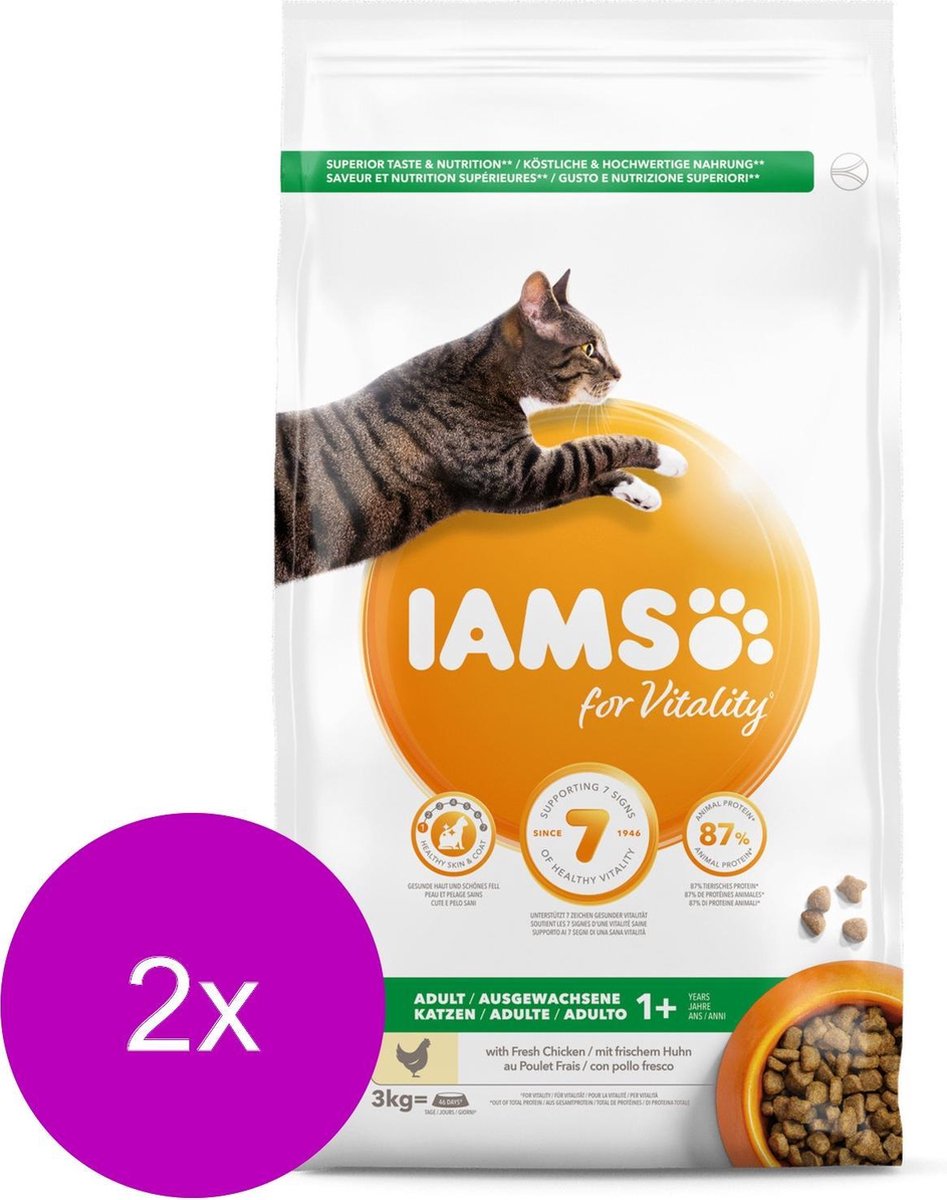 Iams Cat Adult Kip - Kattenvoer - 2 x 3 kg