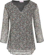Cassis - Plisséblouse met geometrische print - Zwart