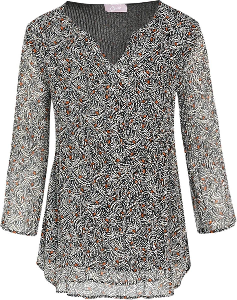 Cassis - Plisséblouse met geometrische print - Zwart