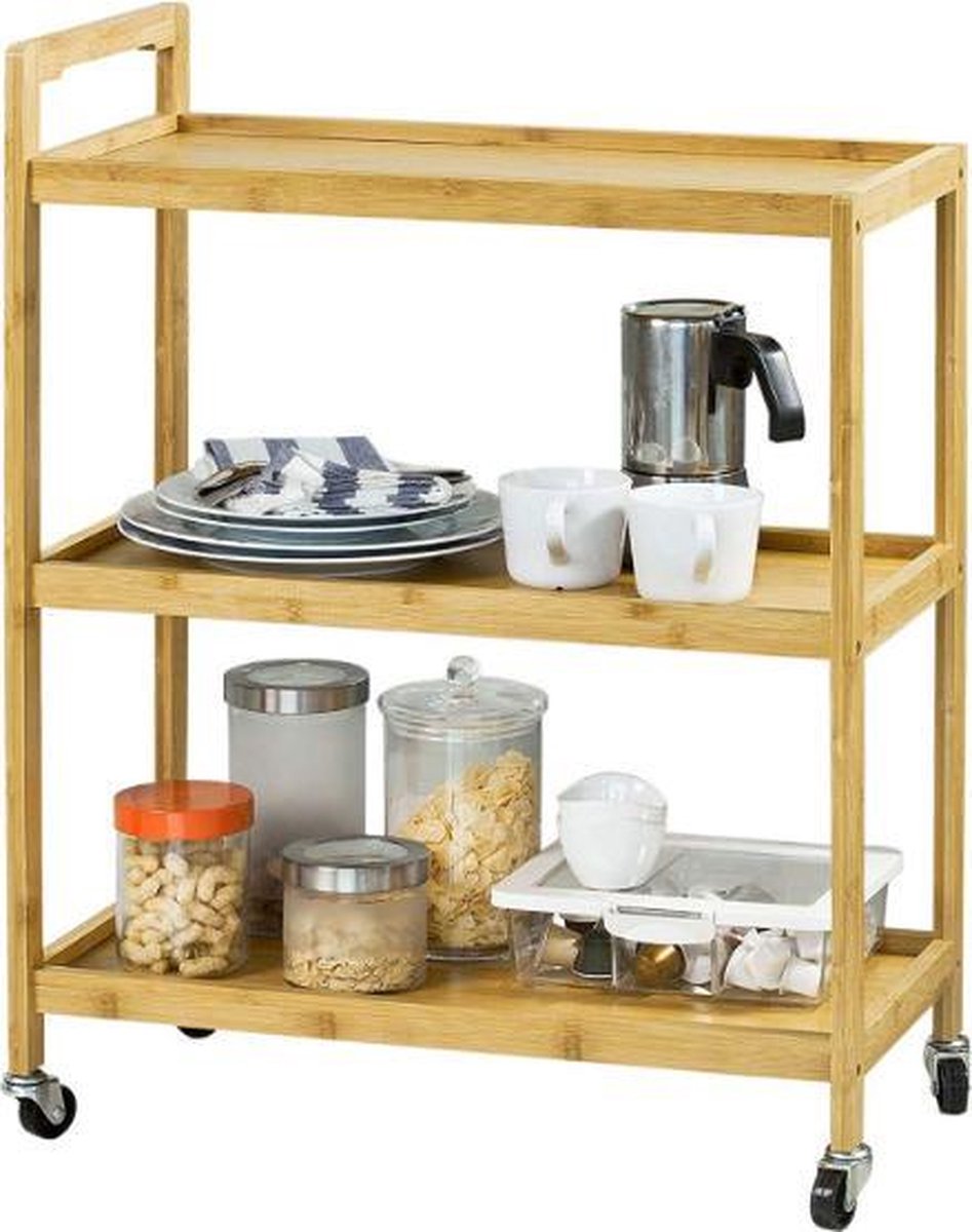 Simpletrade Keukentrolley - Serveerwagen - 3 schappen - Mobiel - Hout - 55x30x76 cm