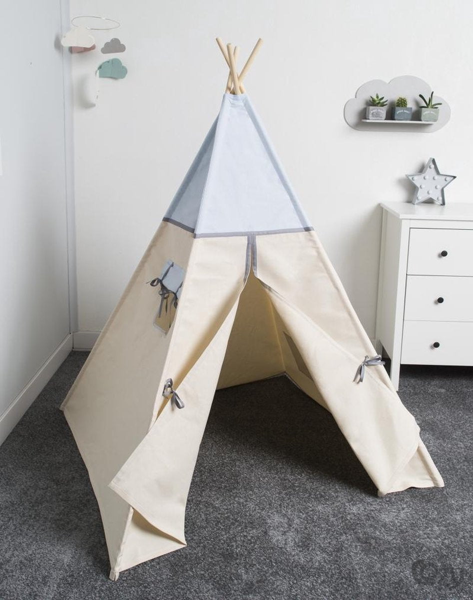 FUJL - Tipi Tent - Speeltent - Wigwam - kinder tipi -  Set Light Blue - Inclusief accessoires