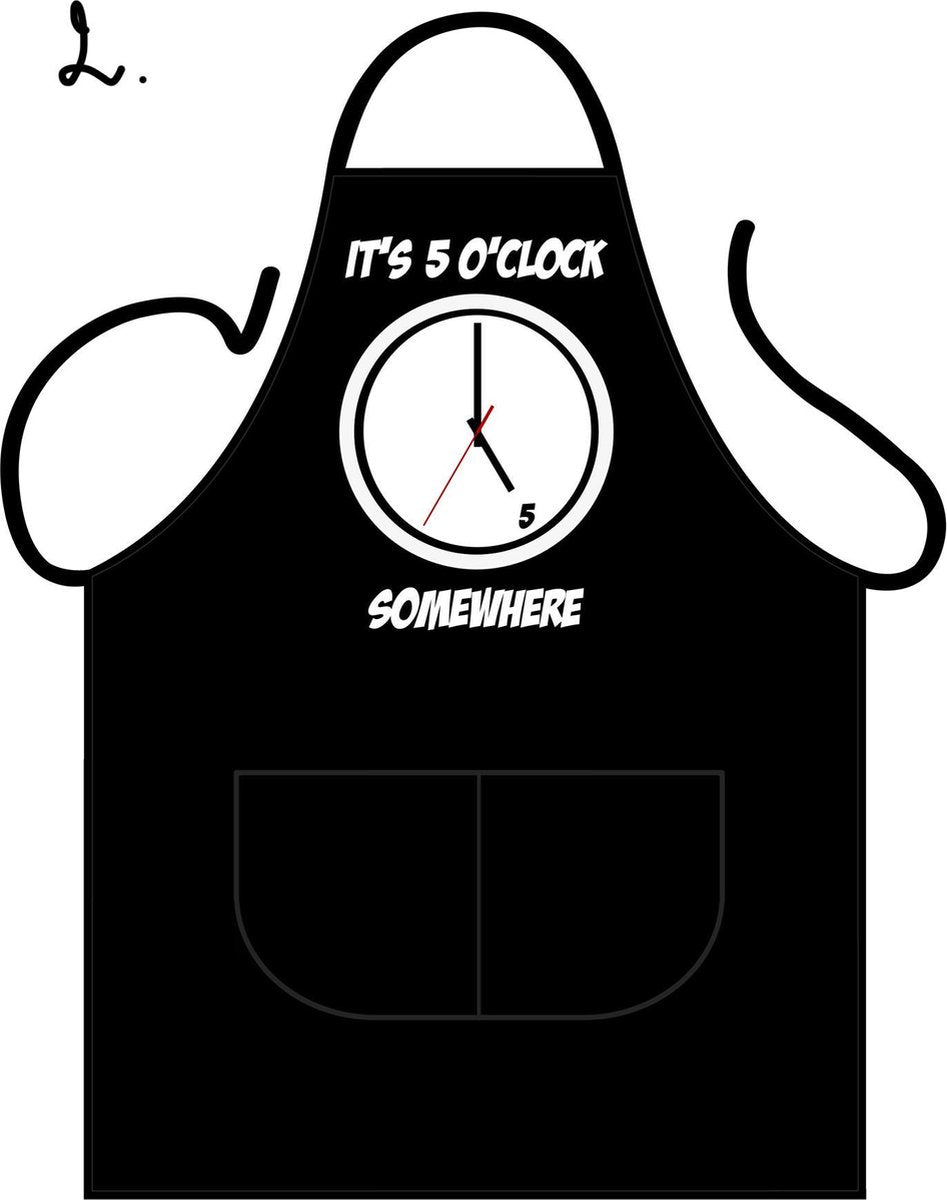 BBQ Schort - Vaderdag Schort - "It's 5 O'clock somewhere" - Barbecue schort - One Size
