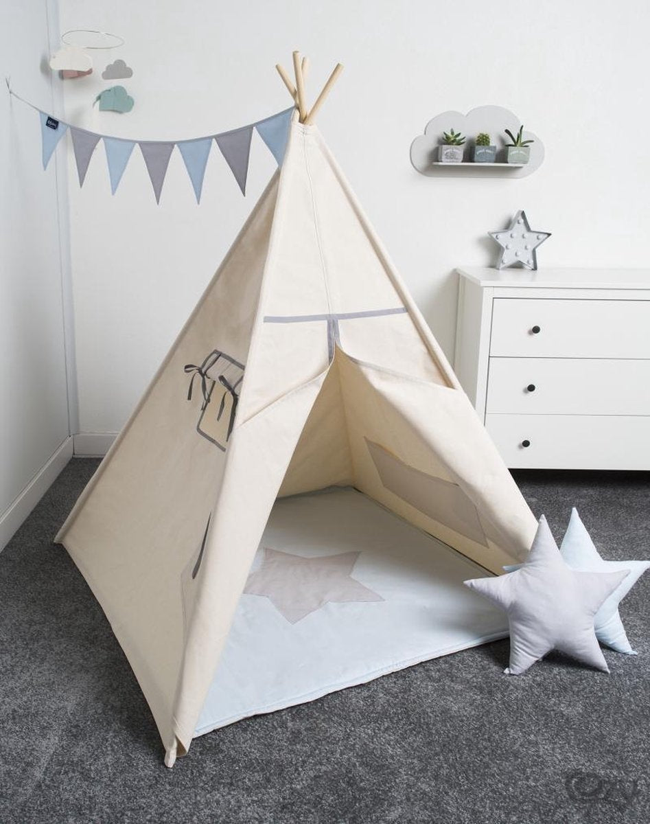 FUJL - Tipi Tent - Speeltent - Wigwam - kinder tipi -  Set Basic Grey - Inclusief accessoires