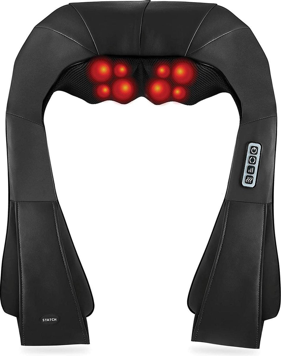 STATCH - Elektrisch Shiatsu Massage Kussen Met Warmte Functie - Nek en Schouder Massagekussen - Zwart