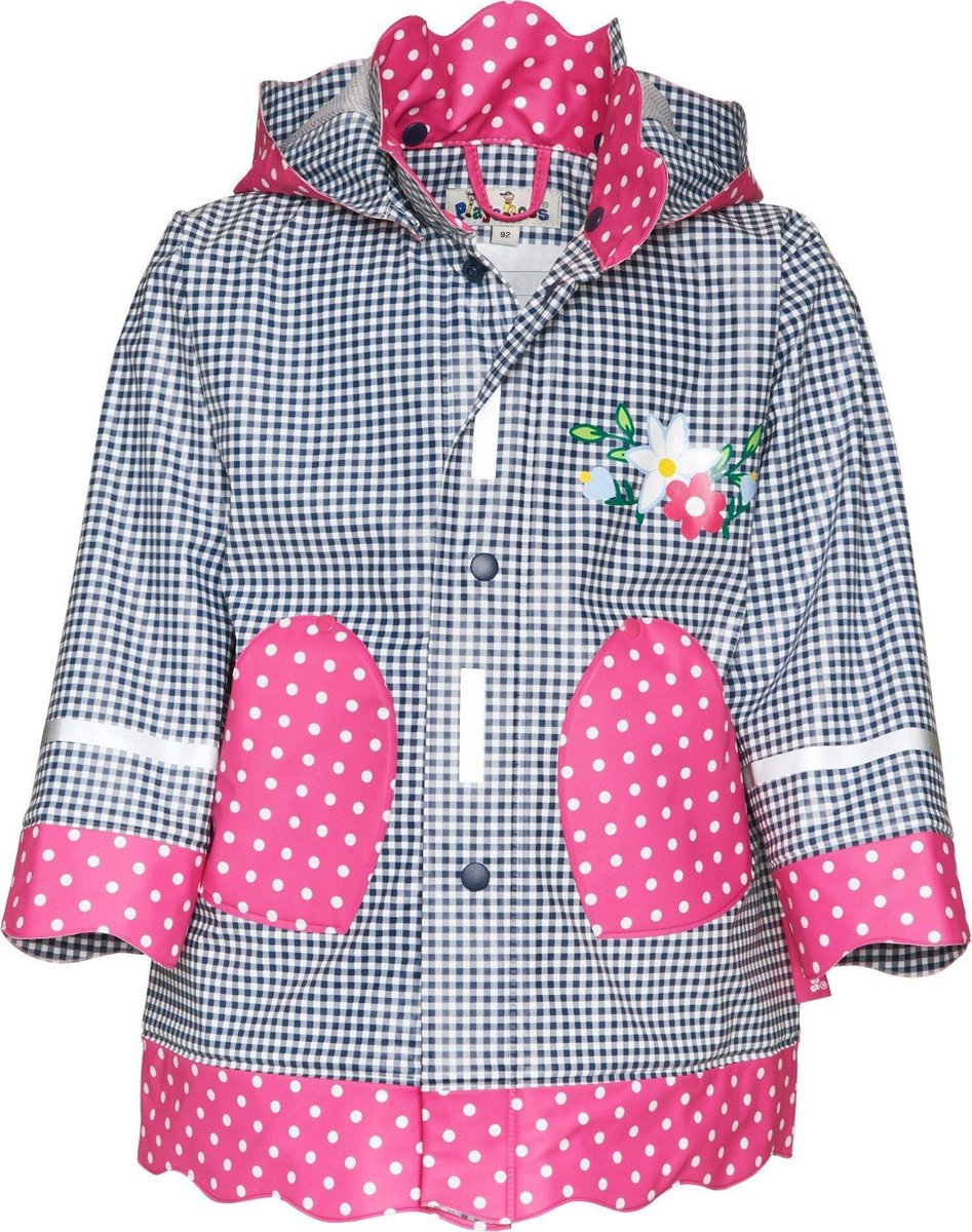 Playshoes Regenjas Kinderen Ruitjes & Stippen - Donkerblauw/Roze - maat 128