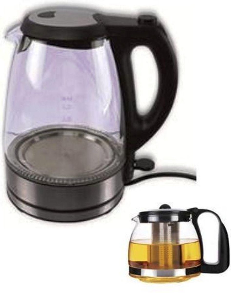 Set Waterkoker 1.7ML met Theekan 700ML - 2200 Watt - Glas - Led licht - Samen 1PRIJS !!