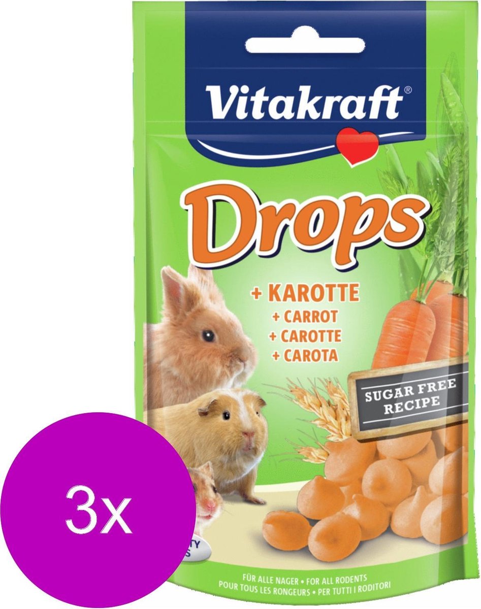 Vitakraft Knaagdier Drops - Konijnensnack - 3 x Wortel