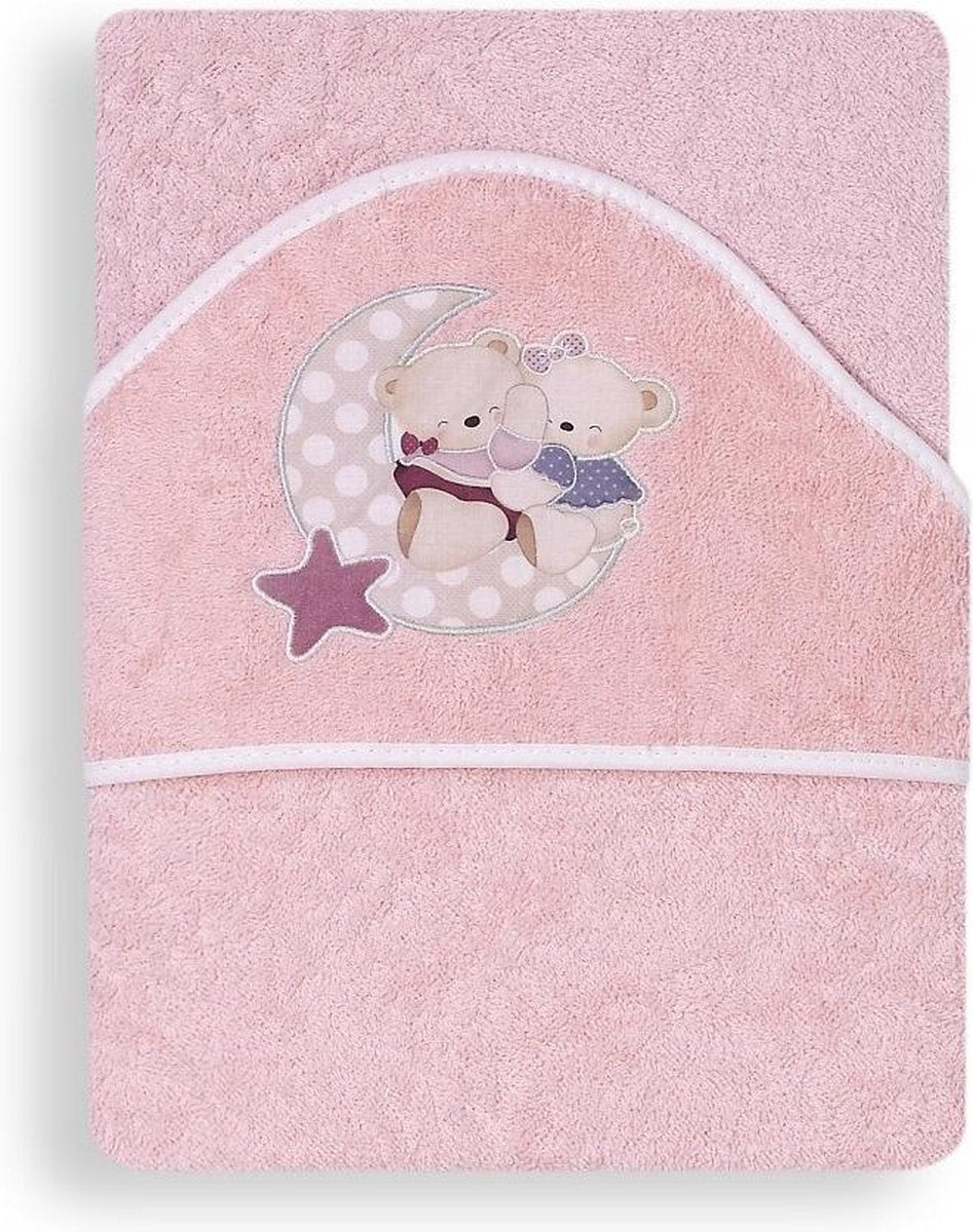 Interbaby Badcape Beertjes Junior 100 Cm Katoen Roze