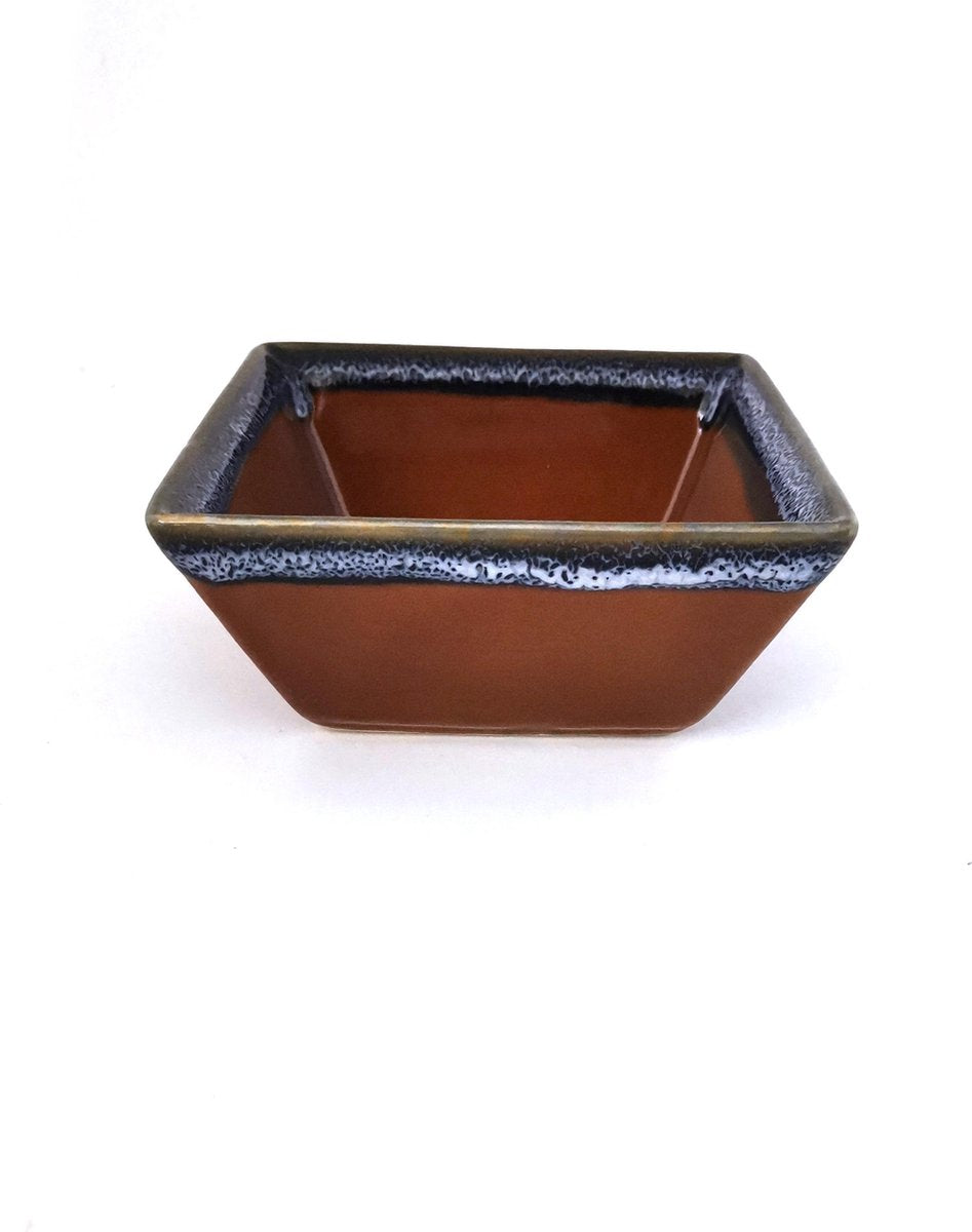 Schaaltjes - Serveerschaaltjes - Tapasschaaltjes vierkant - Snackschaaltjes keramiek  - Brruin Blauw 11.5 cm  (4 stuks)