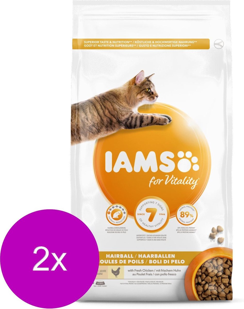 Iams Cat Adult Hairball - Kattenvoer - 2 x Kip 3 kg