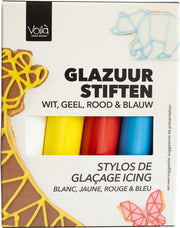 Voila Home Bakery | Glazuur stiften | 4 kleuren | wit geel rood blauw - 76 gram | Taart decoratie