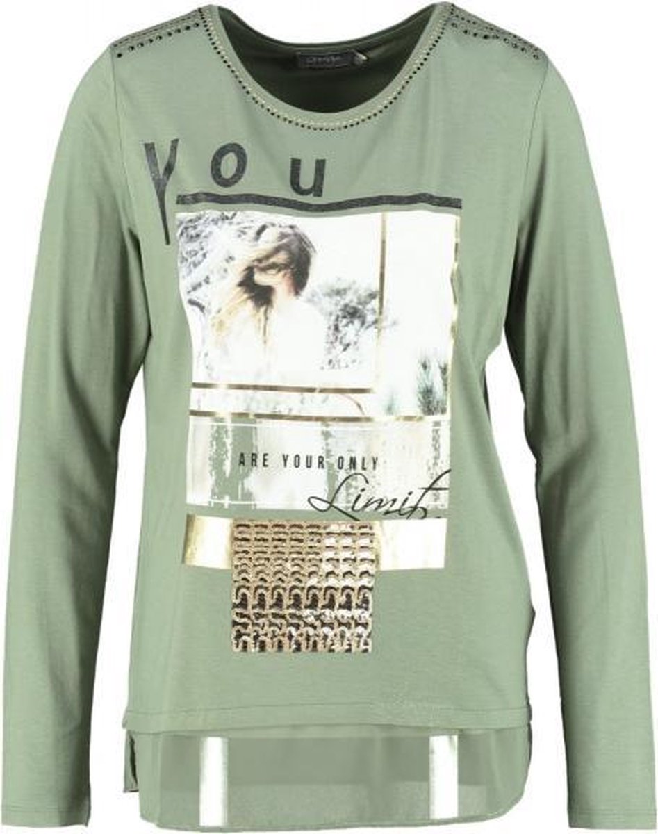 Geisha soepele khakigroene longsleeve - Maat S