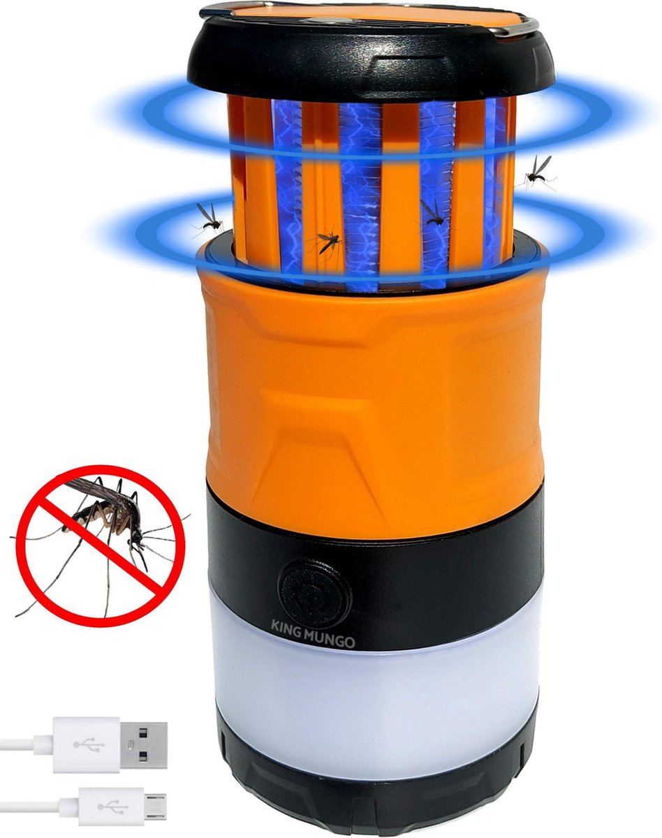 Anti Muggenlamp LED Camping Lamp | 3in1 Thuis Muggenvanger Zaklamp Muggenlamp voor binnen Oplaadbaar | Oranje King Mungo KMCL007