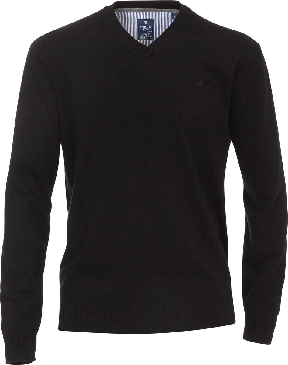 Redmond heren trui katoen - V-hals - zwart -  Maat: 4XL