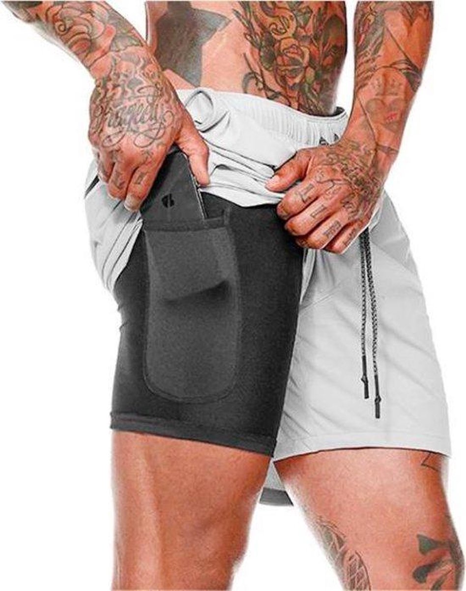 Sportbroek voor Heren - Gym broek met mobiel zak - 2 in 1 Shorts - Sport broekje – Fitness broek - trainingsbroek - short pants – Heren sportbroek