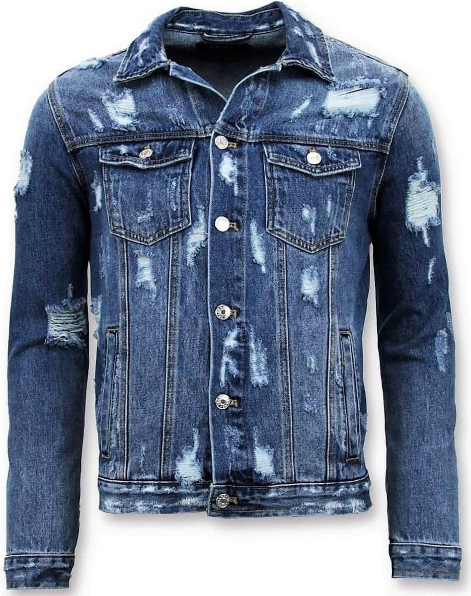 Enos Spijkerjack Heren - Ripped Denim - Blauw - Maat: XL