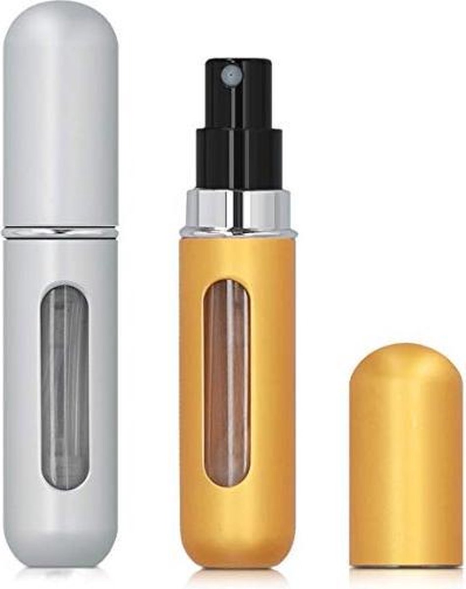 MaxedMore Navulbare Parfumverstuiver 5ml Grijs & Oranje - 65 Keer Spraybare Parfum Verstuiver - Hervulbaar Tasverstuiver voor Parfum - Meeneem Mini Geur Flesje voor op Reis - Lipstick Formaat Navulbaar Parfumflesje