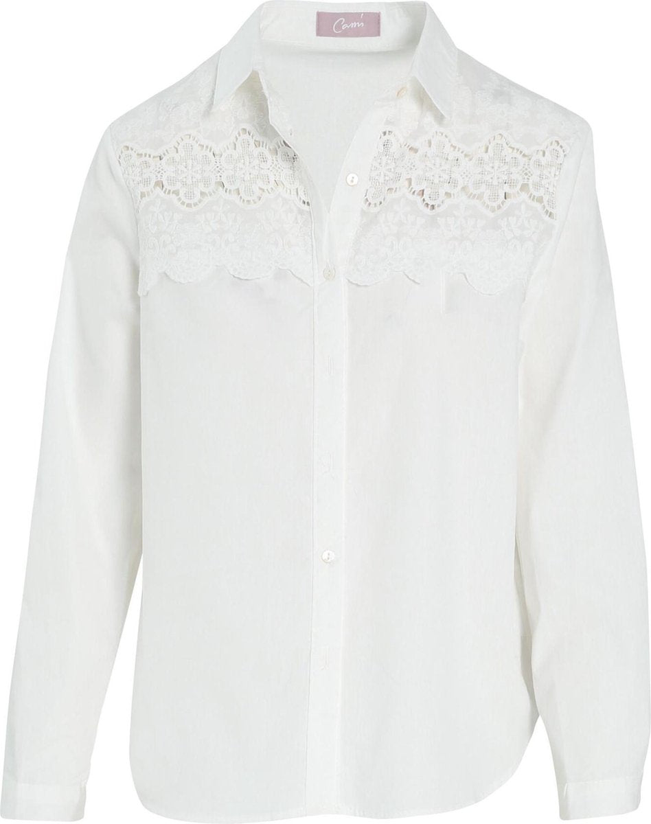 Cassis - Blouse in katoen met knoopwerk - Ecru
