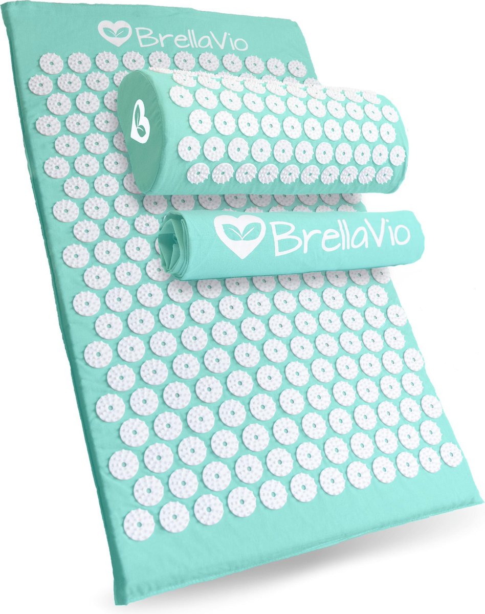 BrellaVio® Spijkermat met Spijkerkussen en Topper - Pastel Turquoise - 68x42 cm - Acupressuur Mat - Spijkerbed - Acupunctuur Massage Kussen