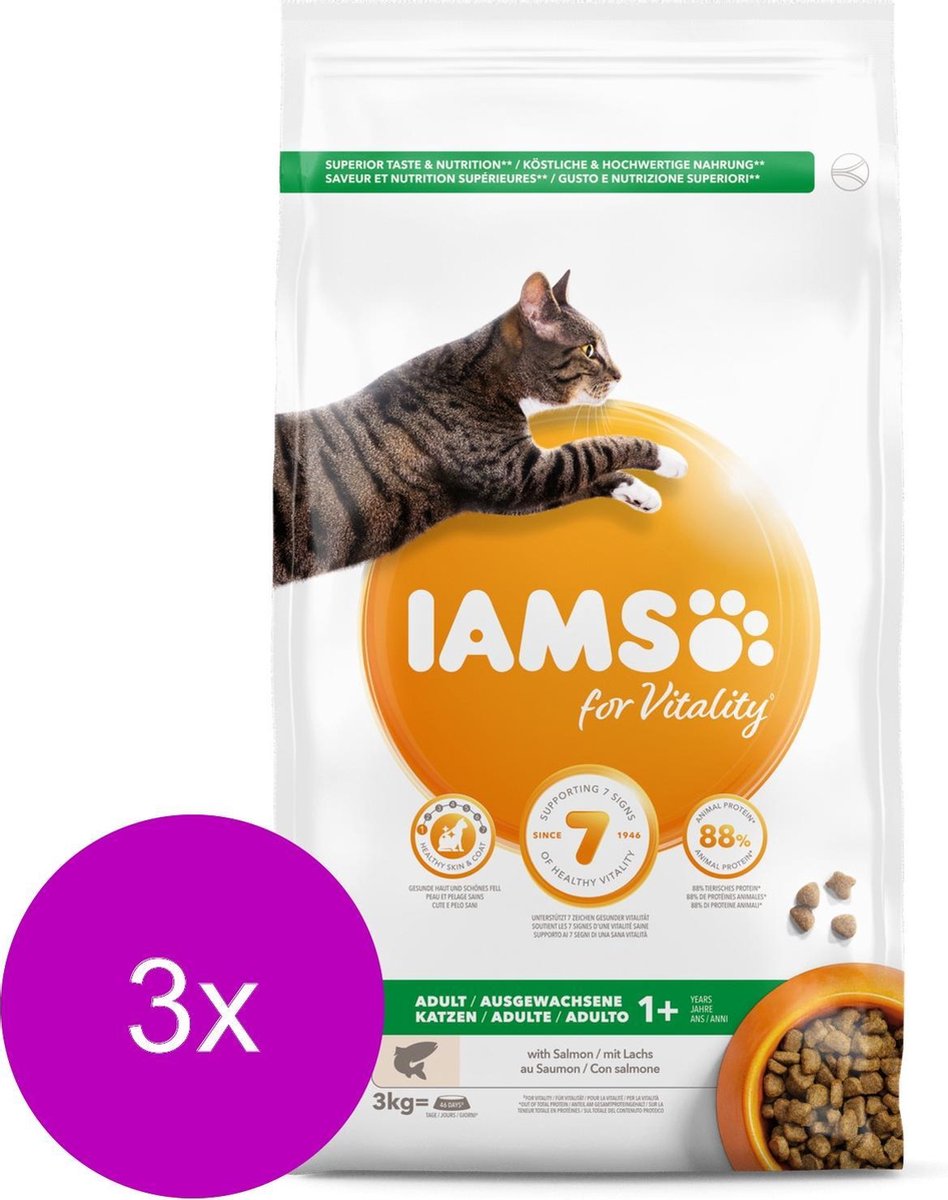 3x Iams Kat Adult Zalm 3 kg