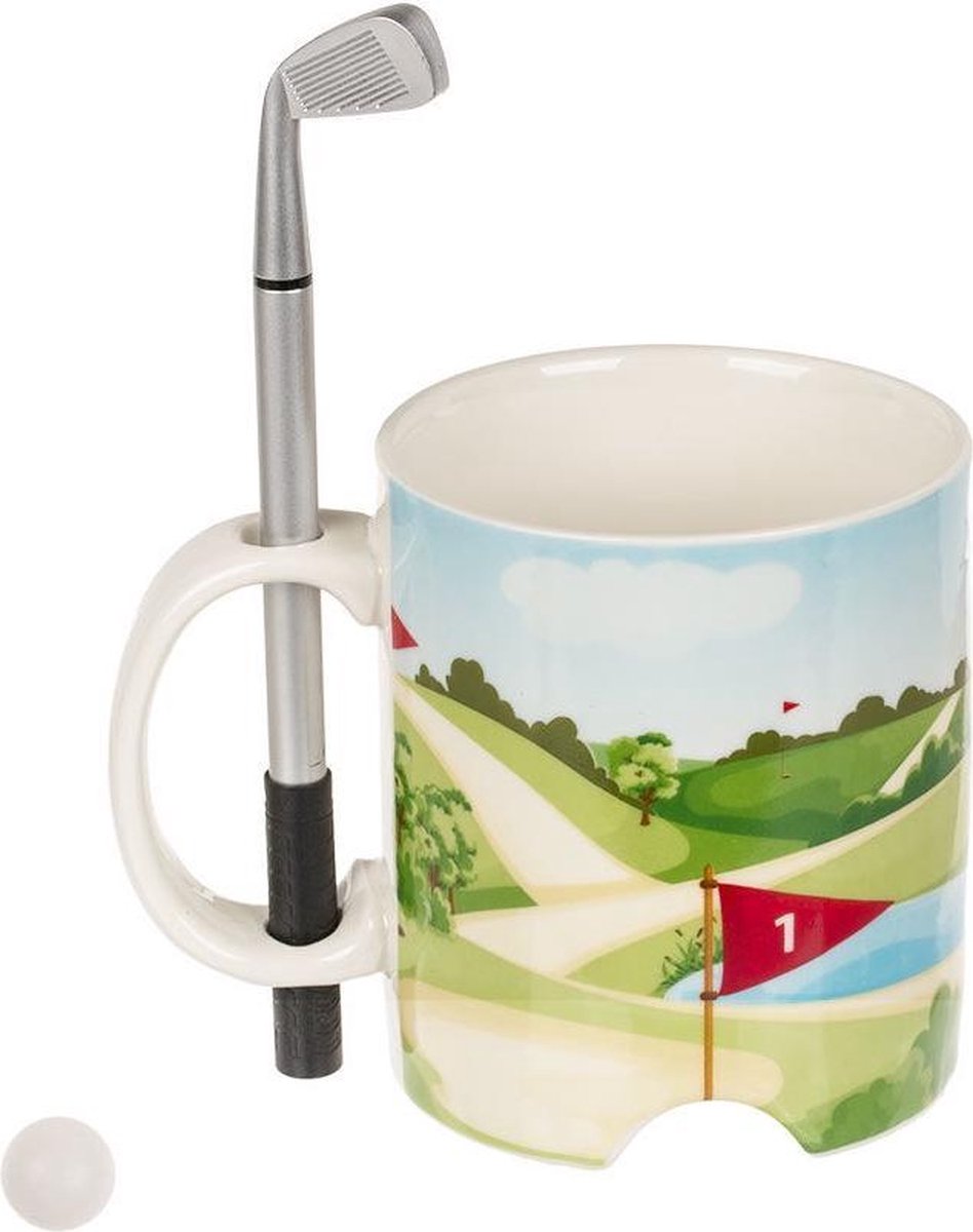 MikaMax Golf Mok met Golfstick Pen en Golfballetje - Beker - Mok - Golf Accessoires - 400 Gram