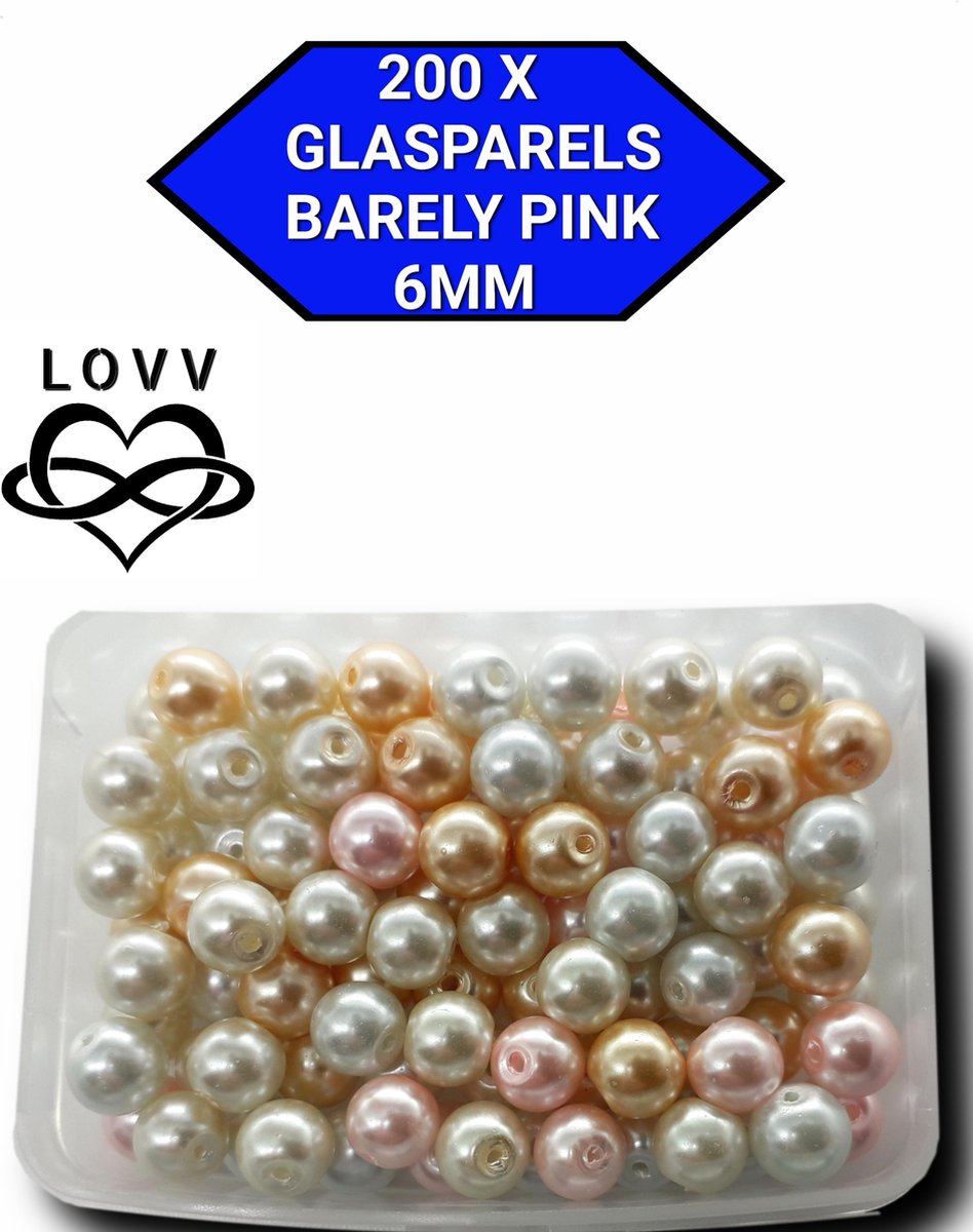 Kralen- Sieraden Maken- 200 Glasparels-Barely Pink-6mm