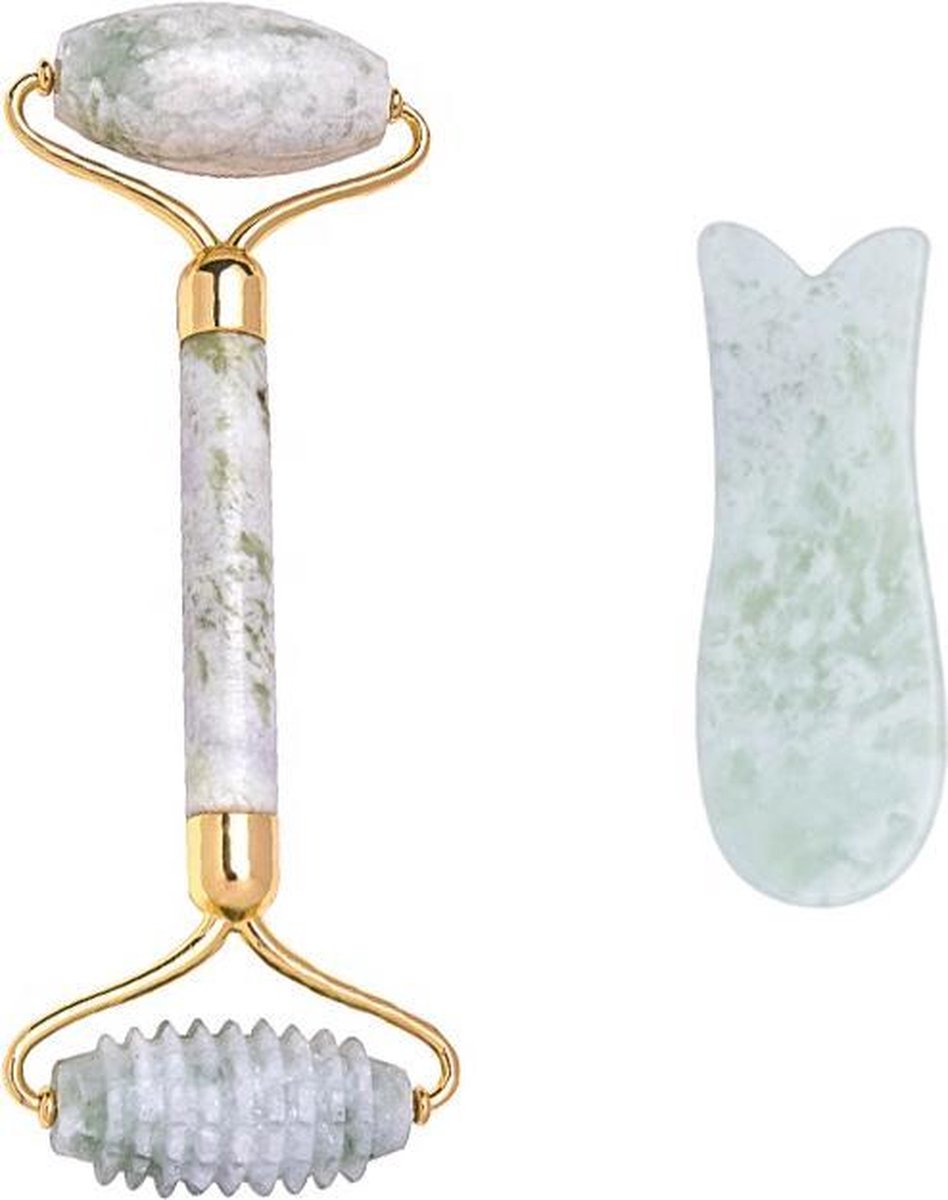 Misty Jade roller en Gua Sha set - Gezichtsroller - Gezichtsmassage - Faceroller - Massage - Anti aging - Anti rimpel - Alle huidtypen - Cadeau - Cadeau vrouw
