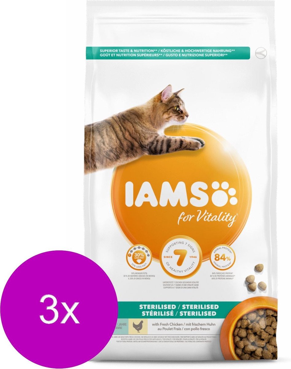 3x Iams Kat Adult Sterilised - Overweight Kip 3 kg