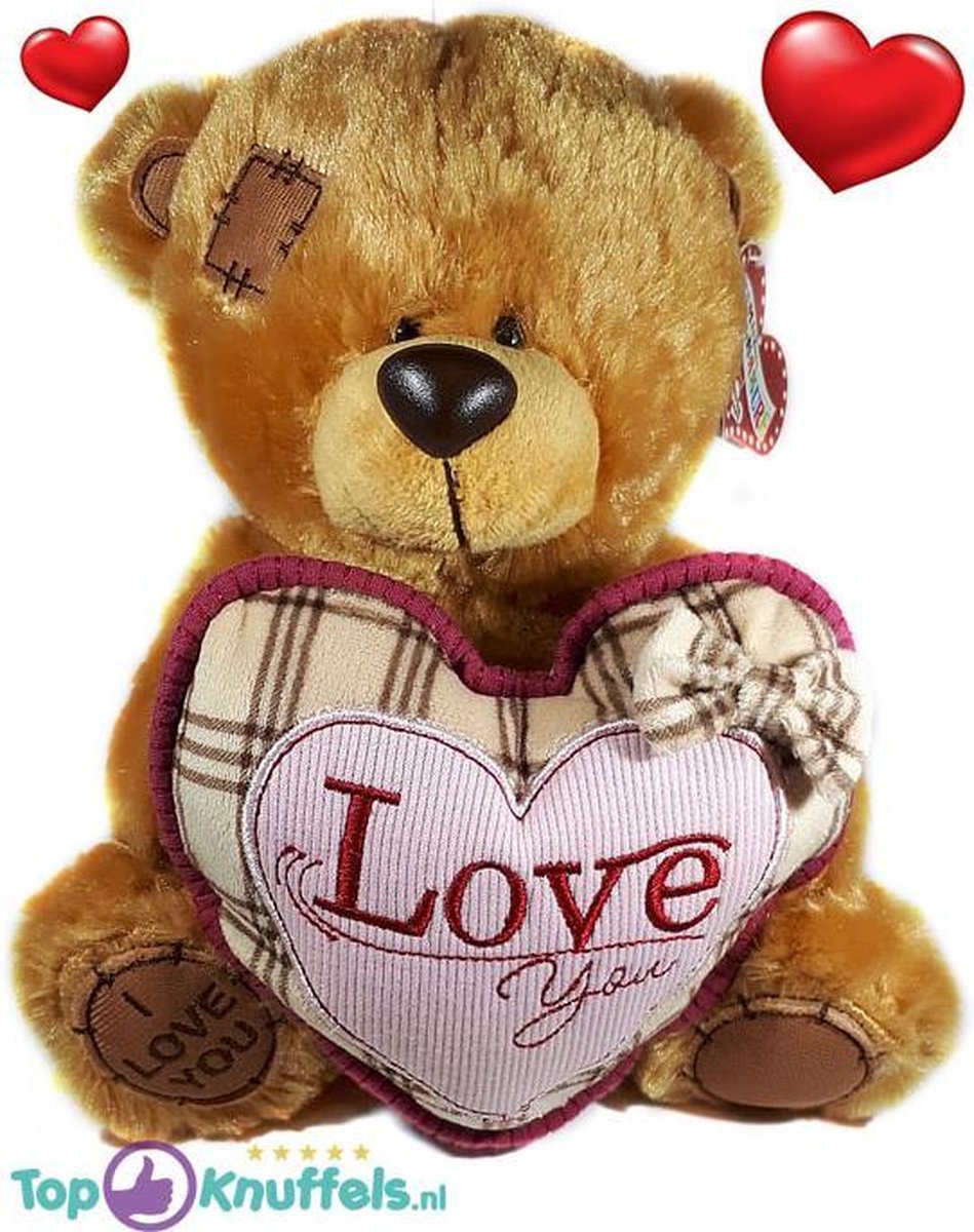 Bruine Teddybeer met roze hart ''I Love You'' 32 cm | knuffelbeer pluche knuffel love beer | Ik Hou Van Jou / I Love You bear | Beertje met hart liefde | Baby plush beer met hartje 32cm