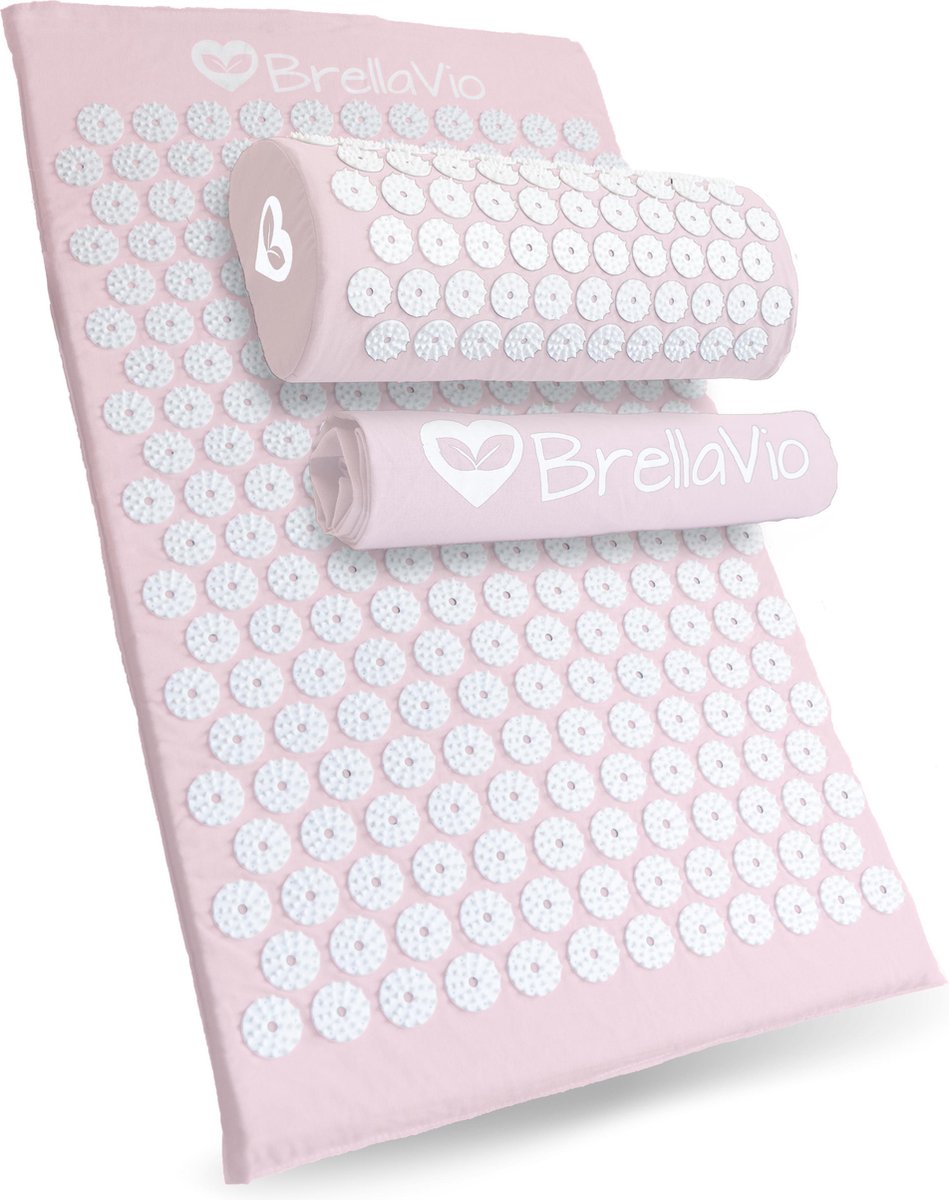 BrellaVio® Spijkermat met Spijkerkussen en Topper - Pastel Roze - 68x42 cm - Acupressuur Mat - Spijkerbed - Acupunctuur Massage Kussen