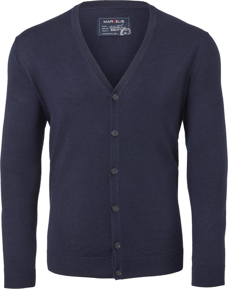 MARVELIS heren vest wol - V-hals - donkerblauw -  Maat: 3XL