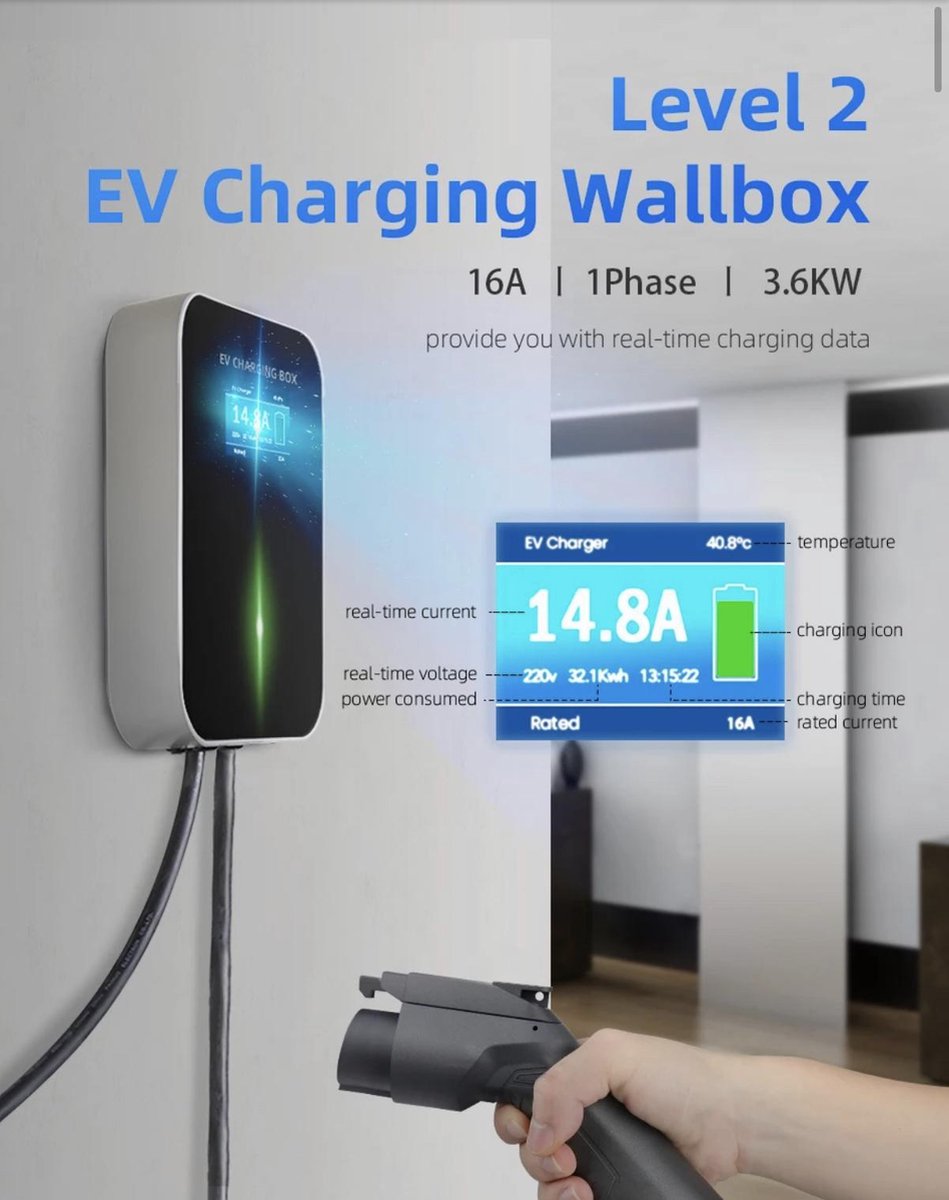 Laadpaal Wallbox Laadstation EV Charger 3.7kw 16A 1-Fase Type 2 Stekker