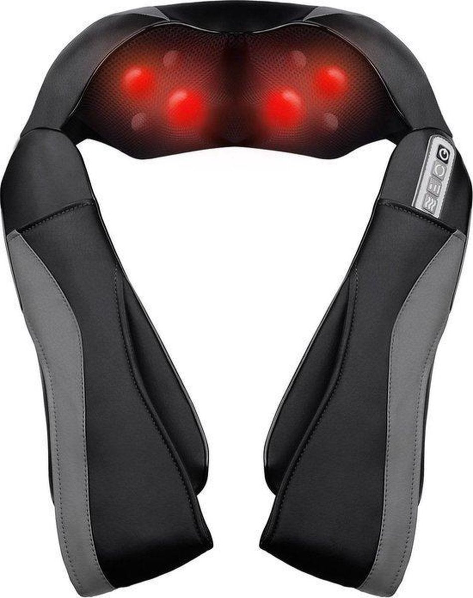 BYER Elektrisch Massagekussen Shiatsu Nek- en Schouder Massage Kussen met Arm Lussen- 8 Roterende Ballen met Warmte Functie - Variabele Intensiteit - Elektrische Apparaat Geschikt voor Nek/Schouders/Rug/Benen/Voeten/Kuit - Incl. Auto Stekker - Zwart