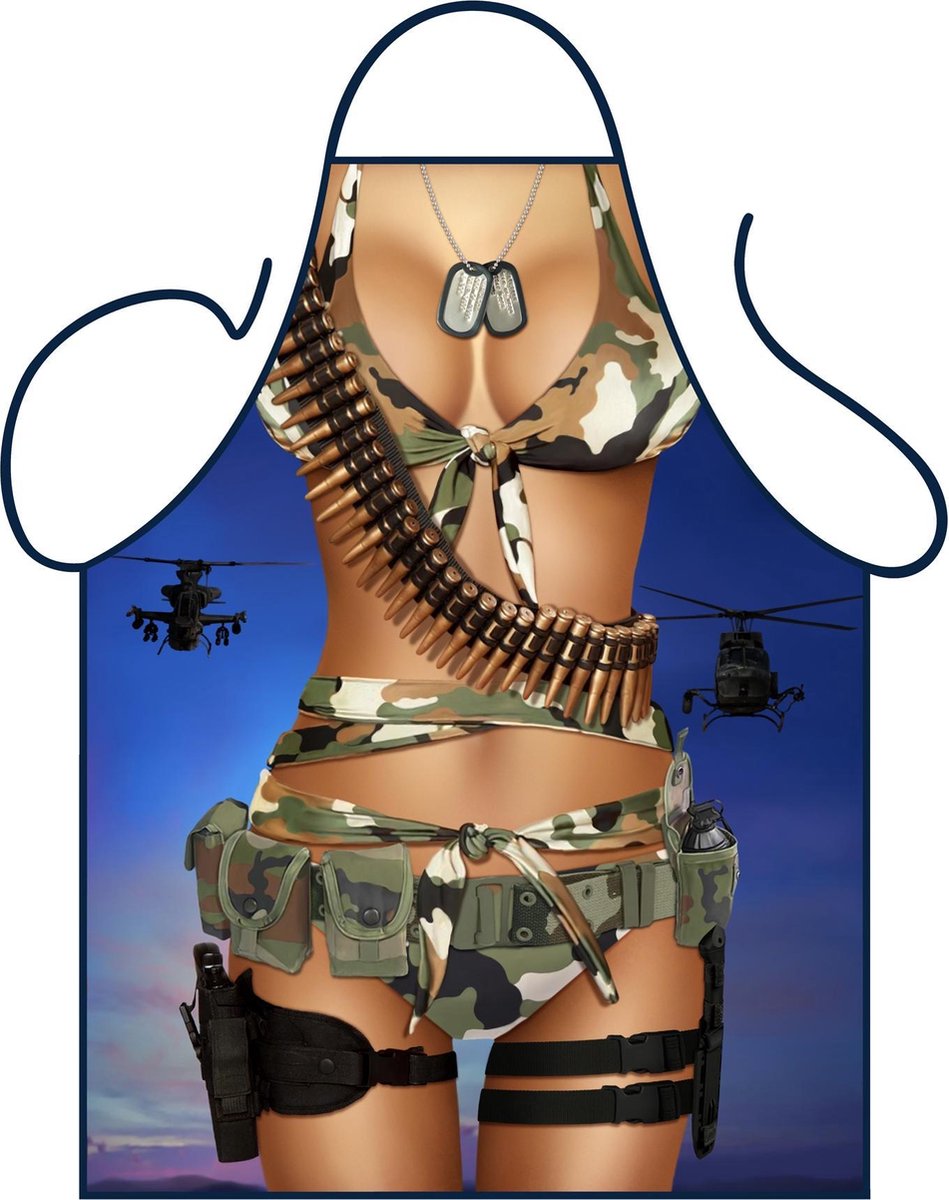 BBQ schort - Barbecue schort mannen - Fun Schort "Soldaat vrouw - Soldate" - One Size |