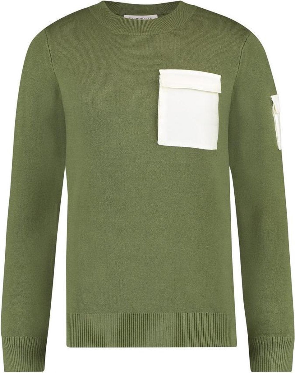 Purewhite Knitted Utility Crewneck - Green / White - Slim fit