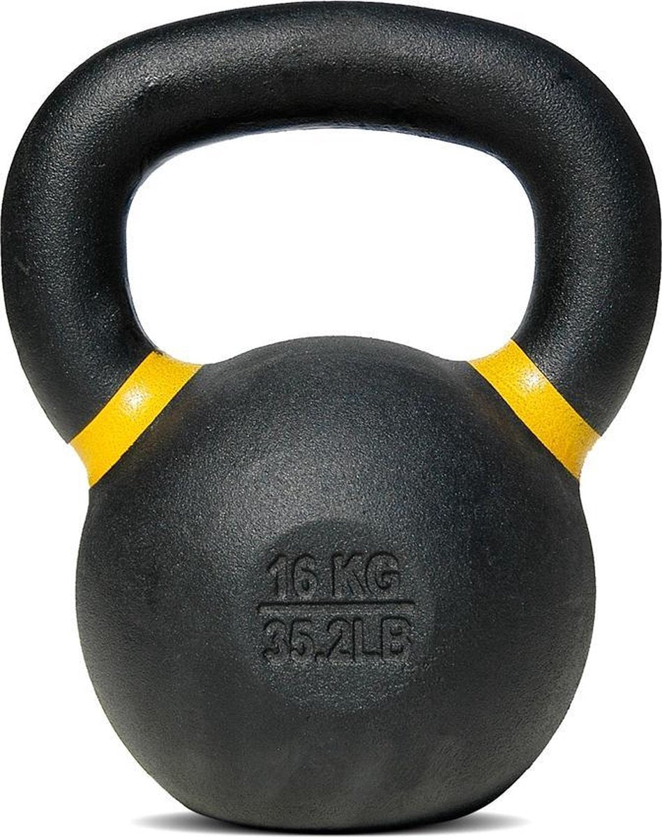 Powder Coated - Kettlebell - per stuk - 16 KG - geel - Gietijzer
