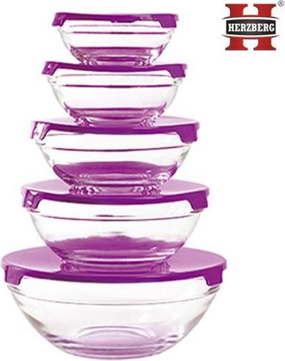 Herzberg Glazen schaal - Glazen kom Set Van 10 Stuks Purper - HG5007