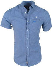 MZ72 - Heren Korte Mouw Overhemd - Coal - Blauw