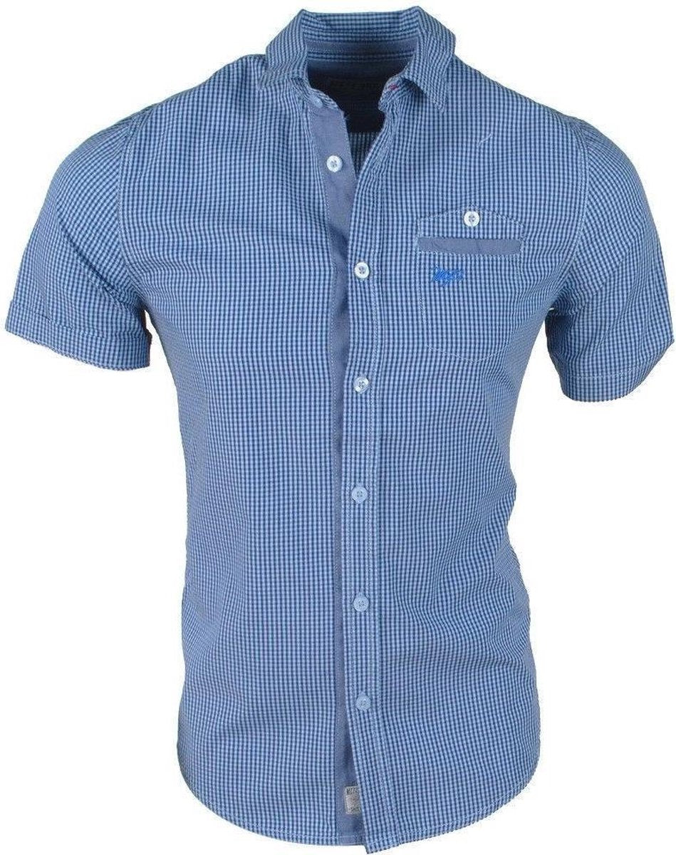 MZ72 - Heren Korte Mouw Overhemd - Coal - Blauw
