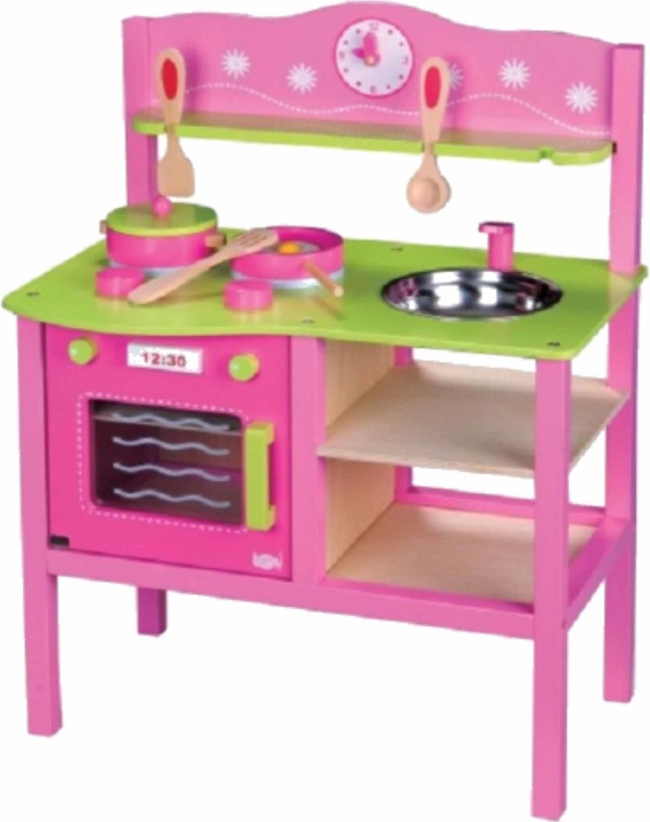 Roze kinderkeuken met accessoires