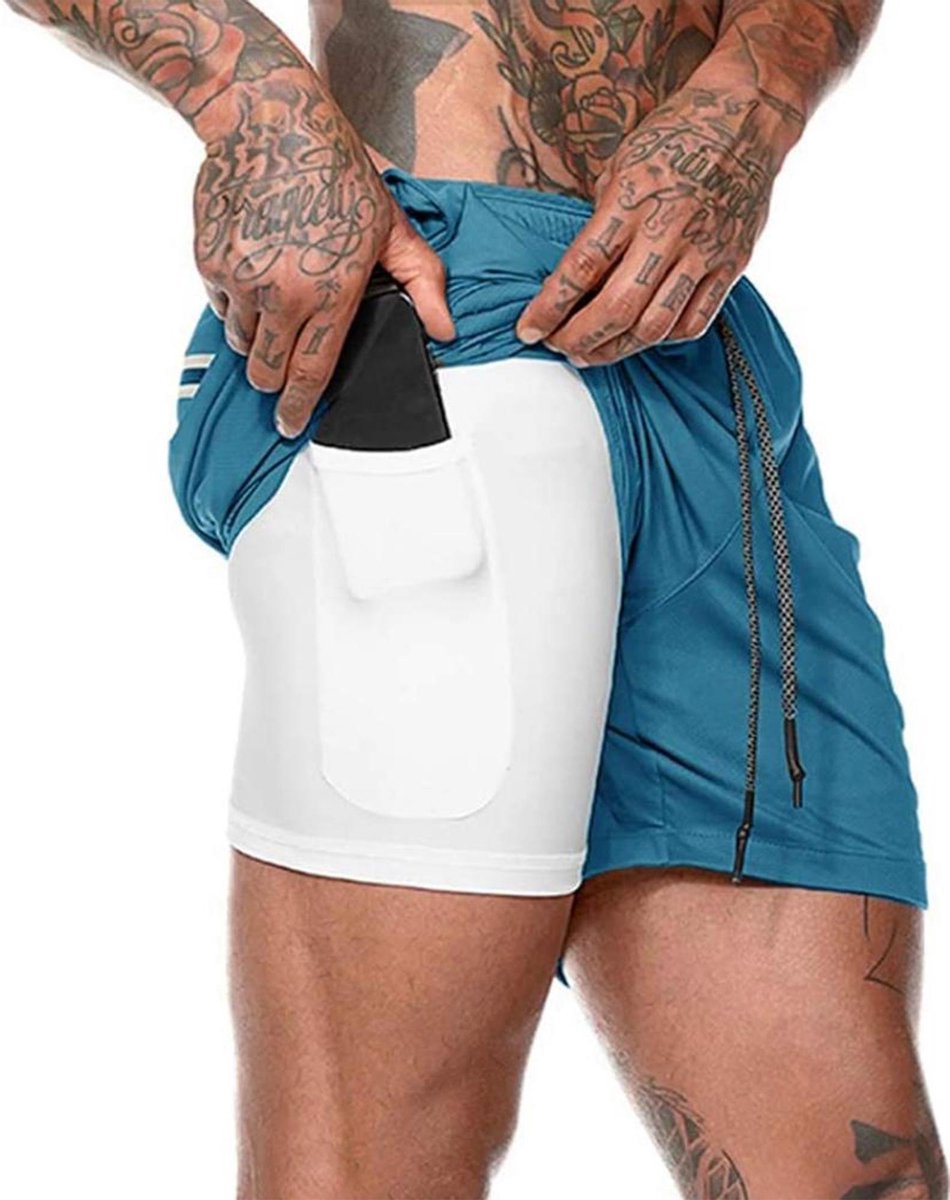 JS Sportbroek 2 in 1 Shorts Incl. Mobiel Zak Heren - Maat S