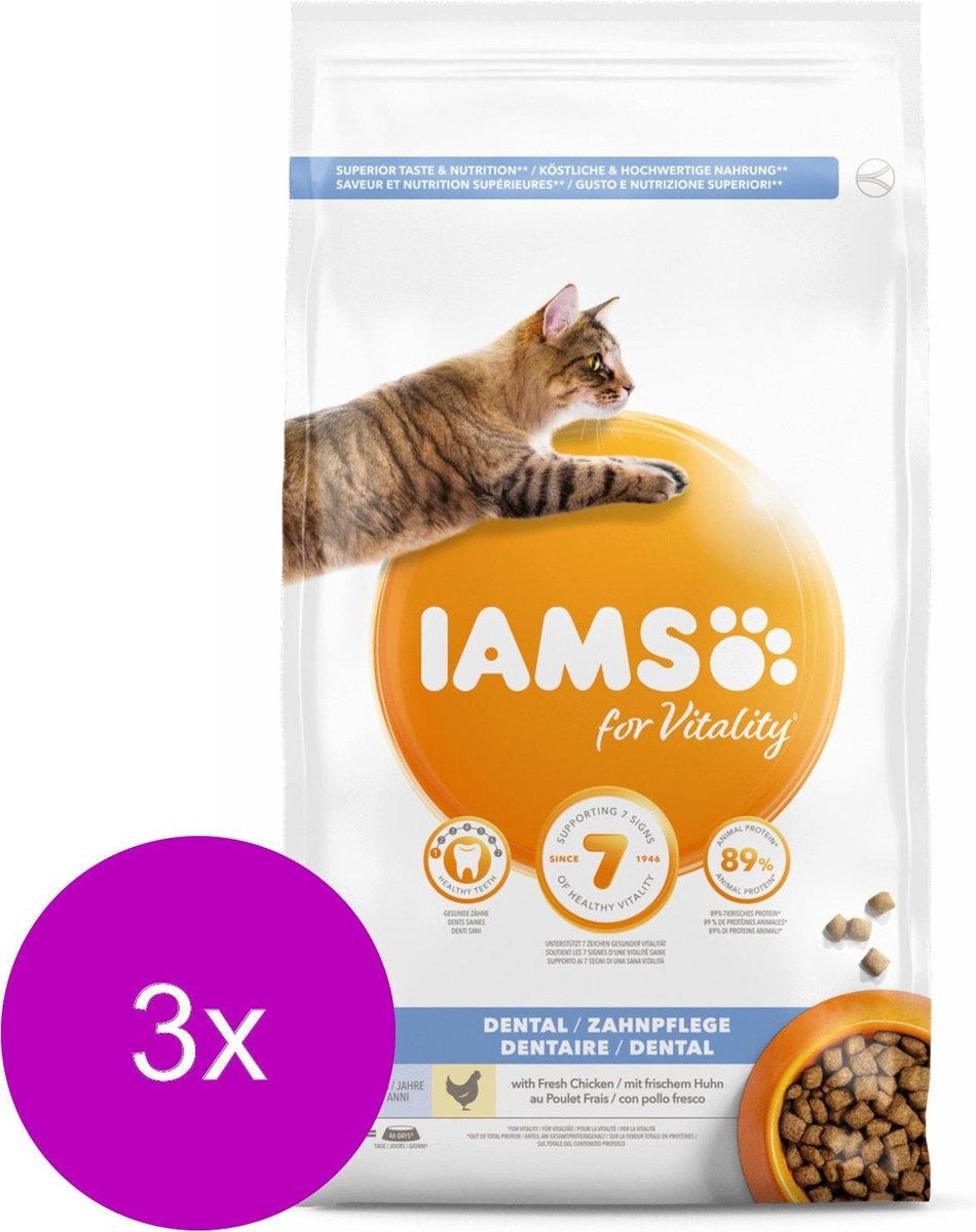 3x Iams Kat Adult Dental Kip 3 kg