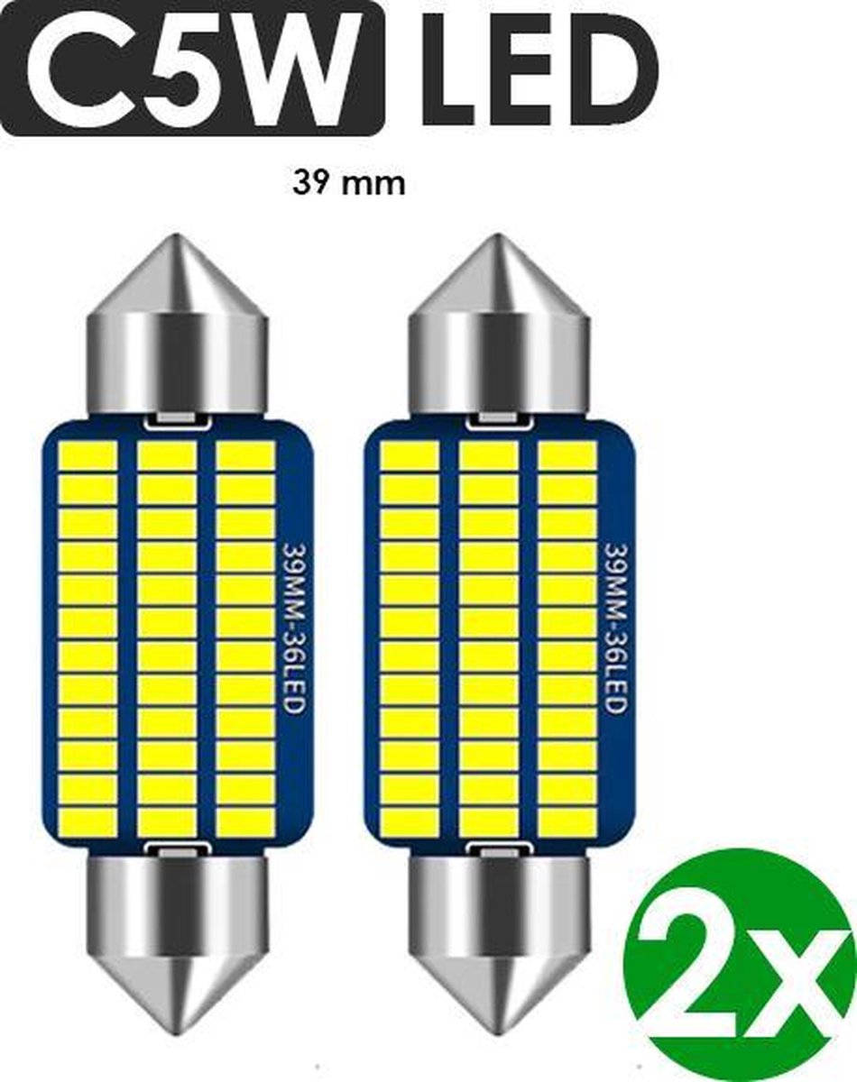 C5W LED 39 mm CANbus Auto - 2 Stuks - Helder Wit 6000 - 6500 K - Kenteken - Interieur verlichting - Foutvrij - Witte Led Lampen