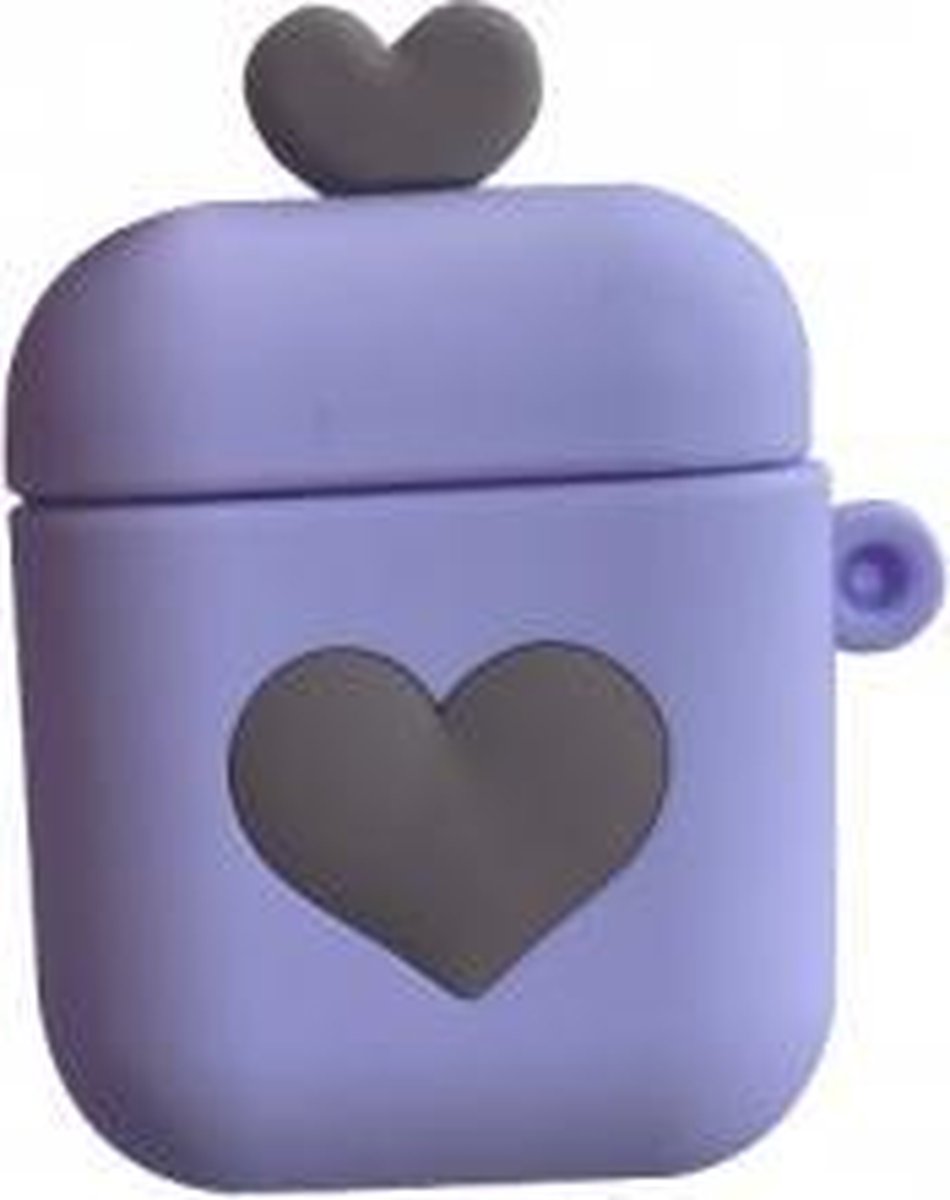 Hidzo Hoes voor Apple's Airpods 1/2 - Hartje - Paars - Siliconen