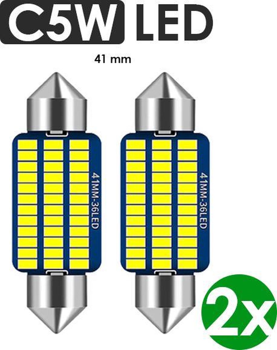 C5W LED 41 mm Auto (2 stuks) CANbus  - Helder Wit 6000 K - 6500 K - Kenteken & Interieur verlichting - Witte Led Lampen