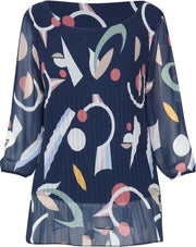 Cassis - Blouse met plooitjes en geometrische print - Marineblauw