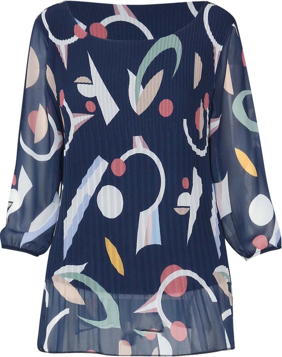 Cassis - Blouse met plooitjes en geometrische print - Marineblauw